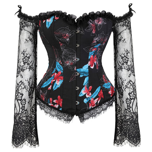 Sexy Lingerie Women Corset Bustier Top Overbust Sexy Nightclub Clothing Steampunk Gothic Lace Long Sleeves Corsets Costume - ROUTINE FASHION